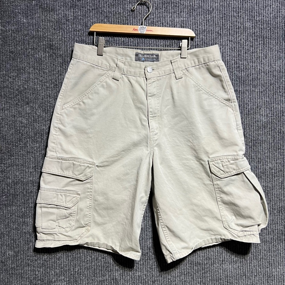 Vintage Levi's SilverTab Cargo Shorts Mens 33‎ Khaki Tan Baggy 90s Cotton Twill